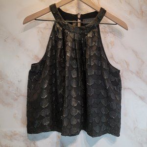 Astr Black Sparkle Shell Tank Crop Elegant Blouse